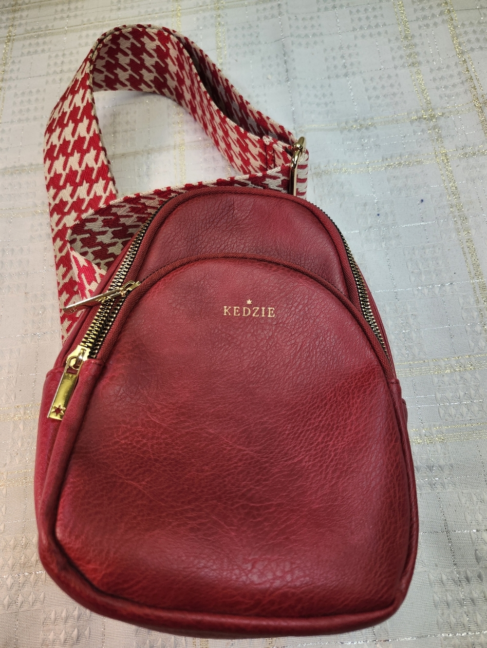 kenzie Red Crossbody Bag with Patterned Strap